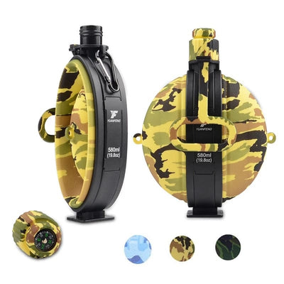 Collapsible Military Water Bottle 580ml - Army green camo design with compass | Our Phoenix Rise