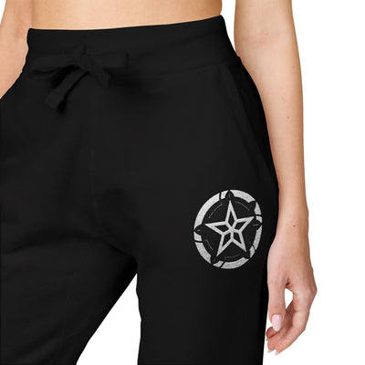 Embroidered Star Compass Sweatpants β White Fleece Joggers