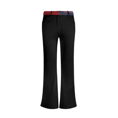 Womens Black Flare Pants - Front View with Patterned Waistband | Our Phoenix Rise