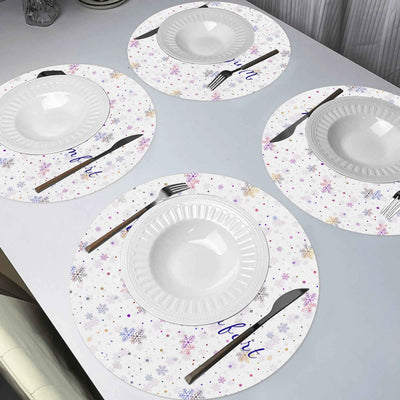 Winter Comfort Snowflake Round Placemats - full table setting with bowls and cutlery | Our Phoenix Rise