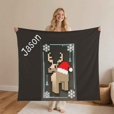 Reindeer Pixel Holiday Blanket โ USA-Made Flannel, 4 Sizes