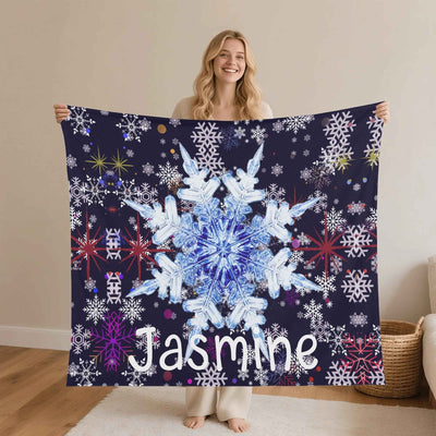 Personalized Snowflake Flannel Blanket - Woman holding custom name blanket 'Jasmine' | Our Phoenix Rise