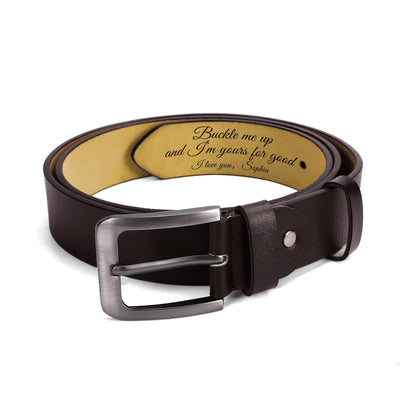 Engraved Leather Brown Belt Funny Personalized Gift For Husband Boyfriend Main Perspective | Our Phoenix Rise