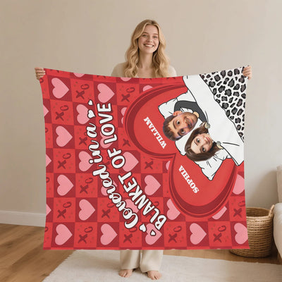 Personalized Valentine's Couple Love Flannel Blanket - Woman holding full blanket view | Our Phoenix Rise