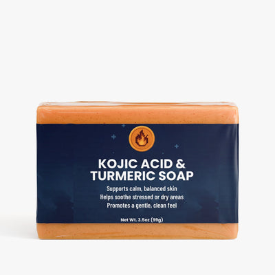 Kojic Acid Turmeric Soap - single bar, front view with label | Our Phoenix Rise