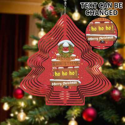 Personalized Christmas Tree Wind Spinner - red with custom text, blurred Christmas tree background | Our Phoenix Rise