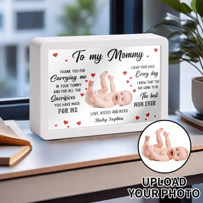Personalized LED Photo Gift for New Mom - close up of custom message and baby | Our Phoenix Rise