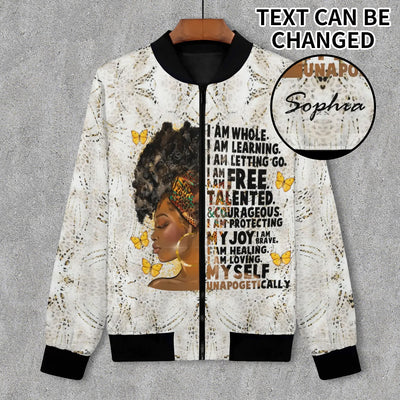 Personalized African American Bomber Jacket - Front view with custom name | Our Phoenix Rise