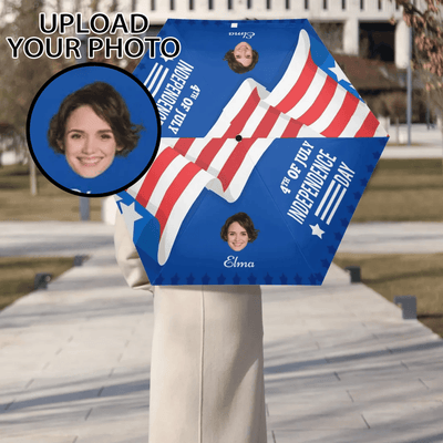 Personalized 4th of July American Flag Umbrella - person holding, full view | Our Phoenix Rise