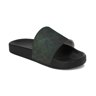 Floral Green Camo Women's Slide Sandals — Comfortable Summer Pool & Casual Slides