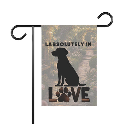 Labrador silhouette with paw LOVE Garden Flag | House Banner