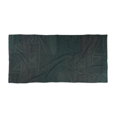 Dark Teal Geometric Beach Towel — Subtle Tribal Pattern for Coastal & Pool Days