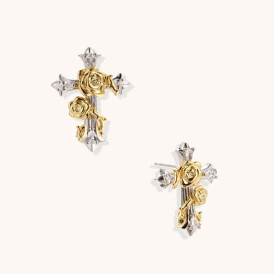 Ornate Rose Cross Earrings