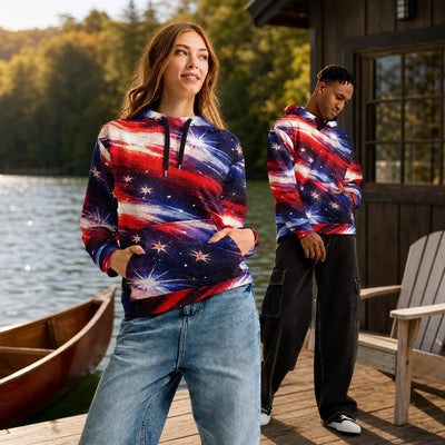 Personalized Americana Galaxy Hoodie - Lifestyle Couple Pose | Our Phoenix Rise