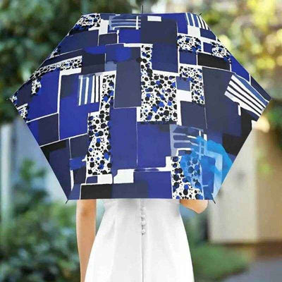Automatic Travel Umbrella - Blue Geometric Print Open | Our Phoenix Rise