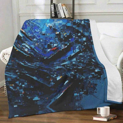 Gaming Throw Blanket - Blue Cyber Glitch on White Couch | Our Phoenix Rise