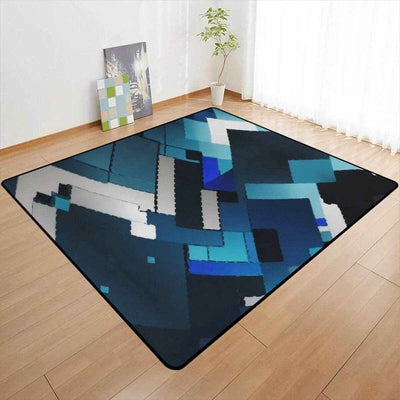 Modern Blue Geometric Area Rug - full room view | Our Phoenix Rise