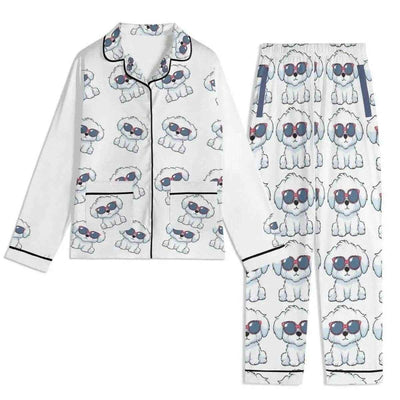 Personalized Pet Photo Pajama Set - White with Bichon Frise Dog in Sunglasses Pattern | Our Phoenix Rise