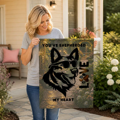 German Shepherd Garden Flag - Lifestyle scene with pathway | Our Phoenix Rise