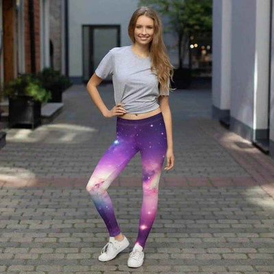 Galaxy Print Leggings - Woman in purple galaxy workout pants | Our Phoenix Rise