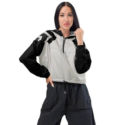 Gamer Geo Geometric Cropped Windbreaker - Front View on Model Black and White | Our Phoenix Rise