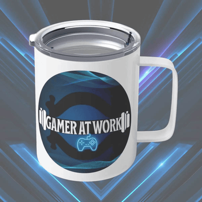 Gamer At Work Insulated Mug with Lid - Front view | Our Phoenix Rise