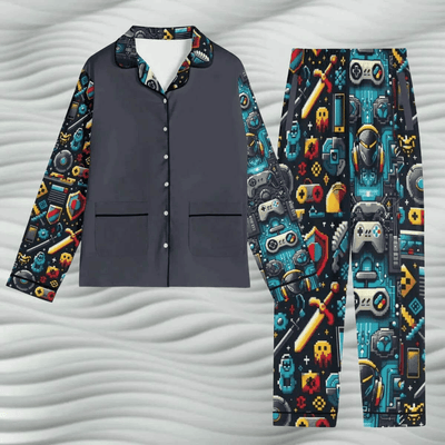 Personalized Gamer Pajamas - Black set with pixel art design | Our Phoenix Rise