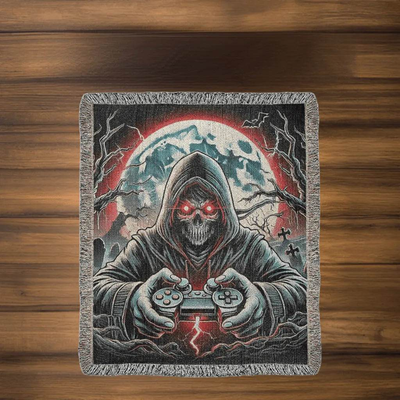 Gothic Skeleton Blanket for Gamers - Eerie Themed Gaming Decor - Iron Phoenix GHG