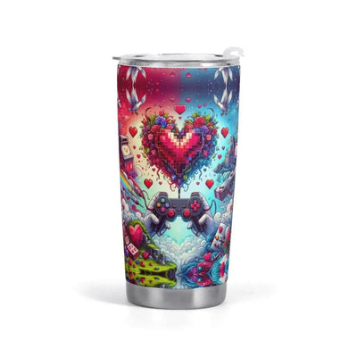 Pixel Heart Gaming Tumbler | Love Game Insulated Mug - Iron Phoenix GHG