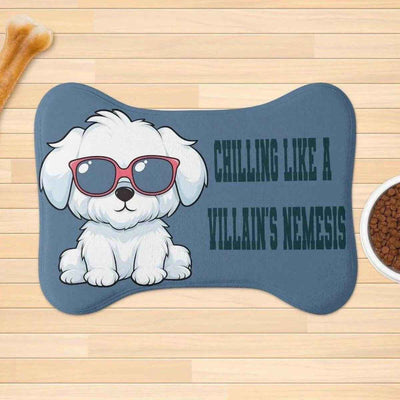 Funny Dog Food Mat - bone shaped mat with white dog in sunglasses and slogan | Our Phoenix Rise