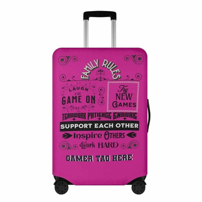Pink Gamer Luggage Cover | Family Rules Travel Protector - Iron Phoenix GHG