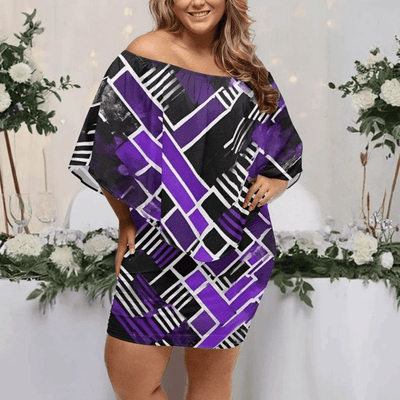 Matrix Geometric Print Off-the-Shoulder Dress Main Perspective | Our Phoenix Rise