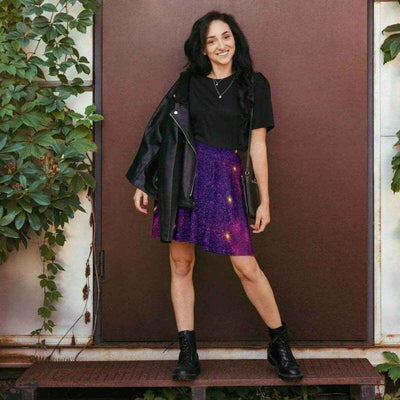 Cosmic Purple Galaxy Skater Skirt Main Perspective | Our Phoenix Rise