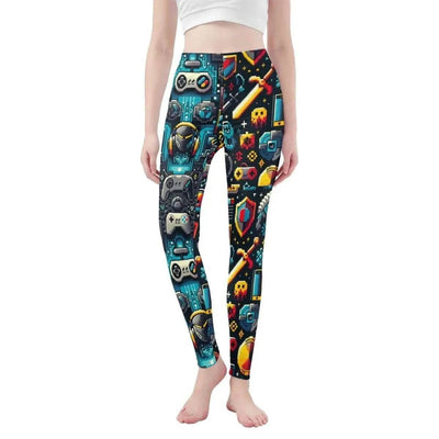 Retro Gaming Pixel Art Leggings - front view on model | Our Phoenix Rise