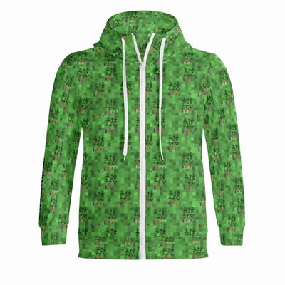 Pixelated Block World Zip Hoodie - Front full view | Our Phoenix Rise
