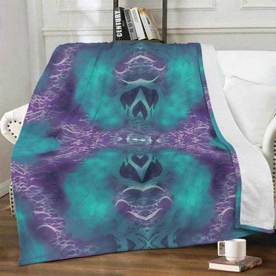 Teal Purple Abstract Fleece Throw Blanket - Draped on white armchair | Our Phoenix Rise