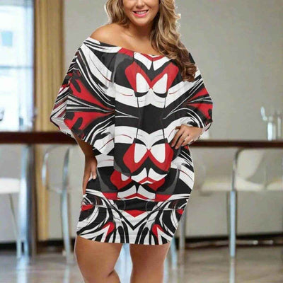 Kinetic Swirl Abstract Print Wrap Dress - Front View Red Black | Our Phoenix Rise