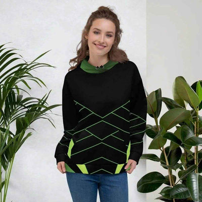 Neon Geometric Hoodie - Black Green Front View | Our Phoenix Rise