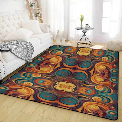 Vibrant Psychedelic Gaming Area Rug - full view in modern living room | Our Phoenix Rise