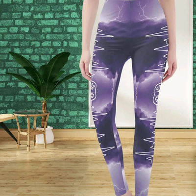 Gamer Ghost Print Leggings | Electric Yoga and Gaming Tights - Iron Phoenix GHG