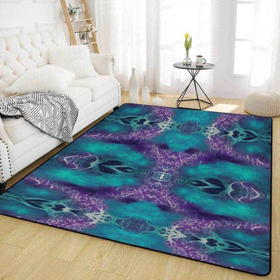 Abstract Teal Purple Area Rug - Lifestyle shot in modern living room | Our Phoenix Rise