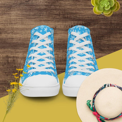 Light Blue High Top Canvas Shoes Snowflake Pattern EVA Grip Main Perspective | Our Phoenix Rise