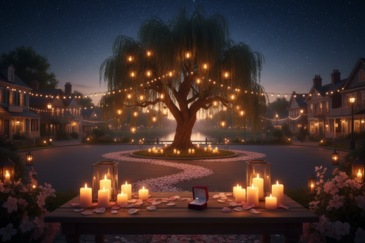 Sidney proposes to Sapphire beneath the weeping willow in Blossom Fields town square