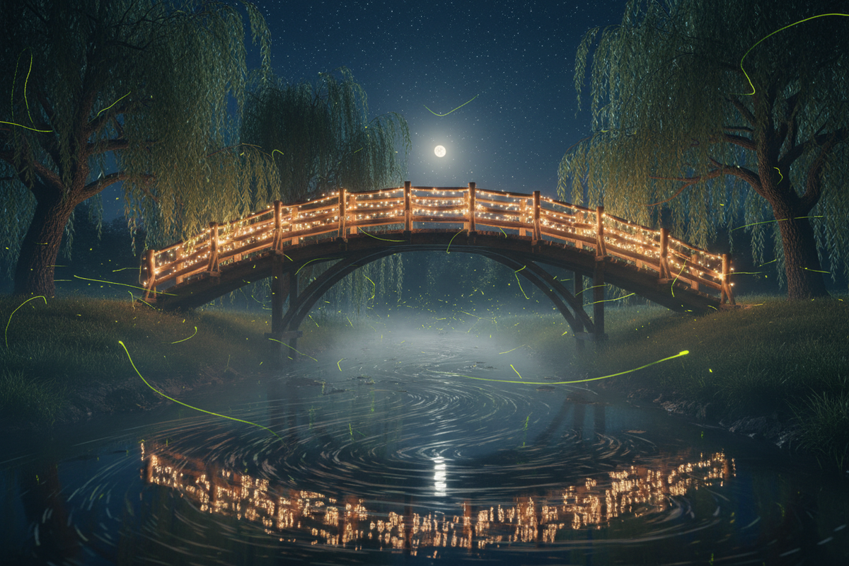 A Night on the Bridge in Blossom Fields