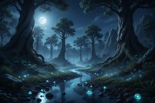 Deep in the forest, tiny stars hide underfoot—waiting for the brave to look inward.