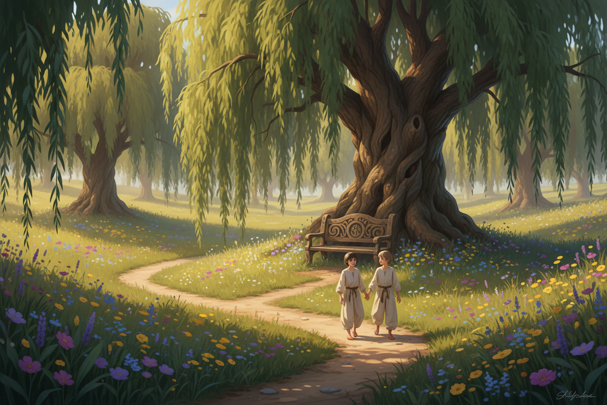 Beneath the Whispering Willows of Blossom Fields