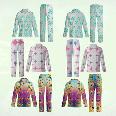 Teal Floral Notch Collar Pajama Set - Multi Design Pattern Grid | Our Phoenix Rise