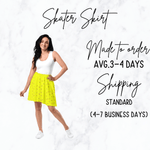 Yellow Leaf Print Skater Skirt - Woman wearing skirt with black boots | Our Phoenix Rise