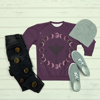 Lunar Phases Moth Sweatshirt | Moon Cycle Graphic Pullover