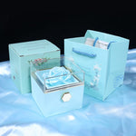 Rotating Preserved Rose Jewelry Gift Box - Light Blue Box with Rose and Drawer Open | Our Phoenix Rise